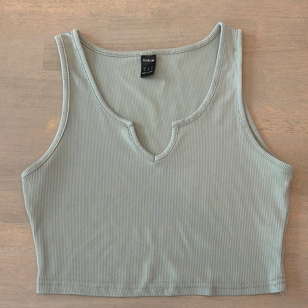 SHEIN Sage Green Sleeveless Crop Tank Top